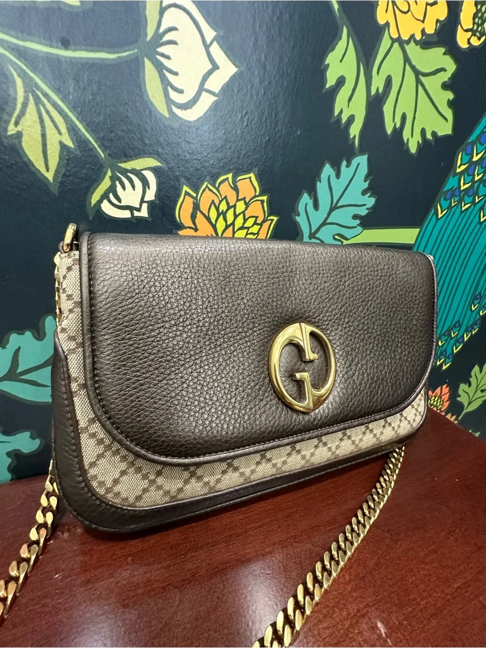 Gucci Interlocking G GG Diamante Canvas & Leather Chain Shoulder Bag Brown - Picture 6 of 15